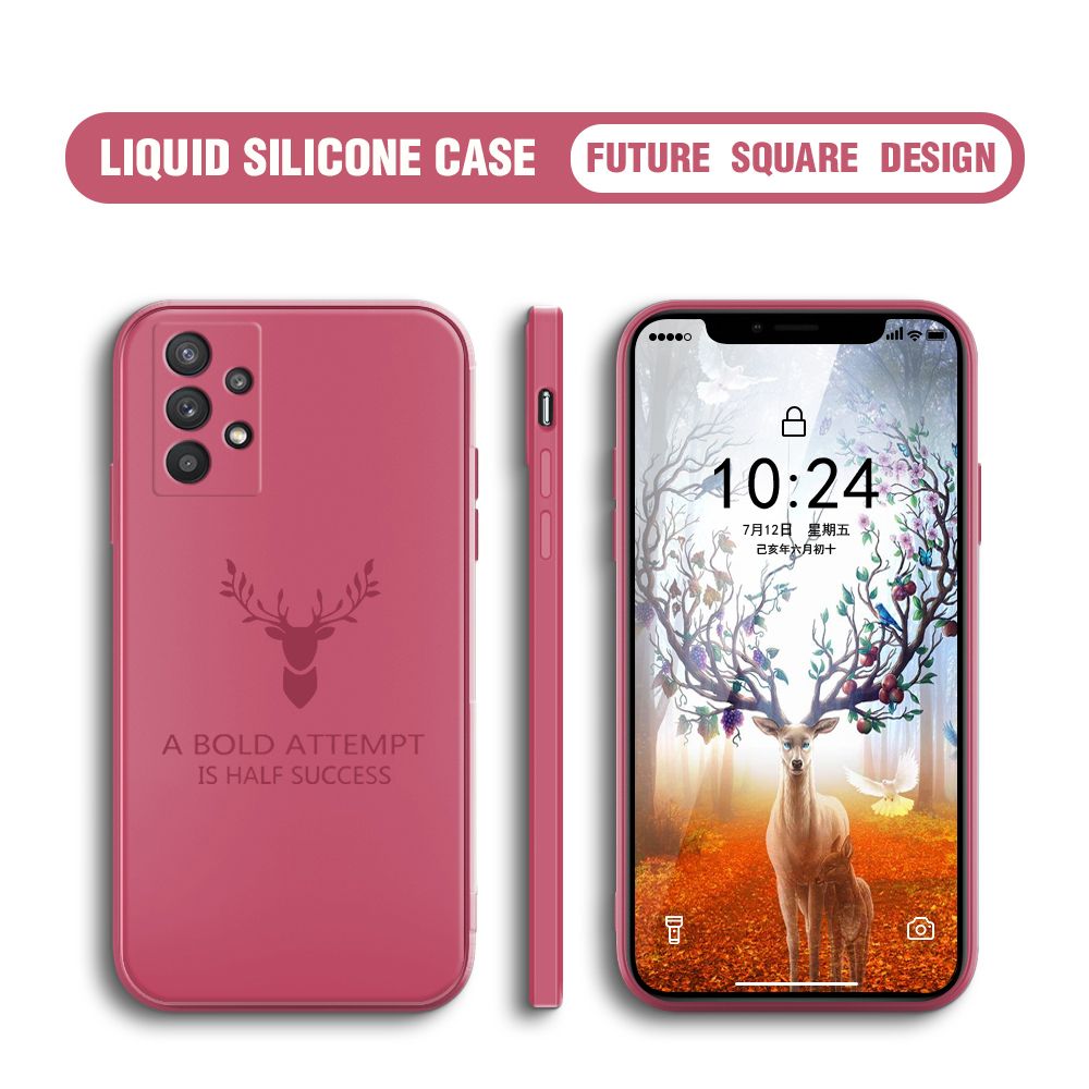 Hontinga for Samsung Galaxy A32 5G Case Soft Silicone Square ELK Deer Reindeer Phone Cases Full Cover Camera Shockproof Protection Rubber Case