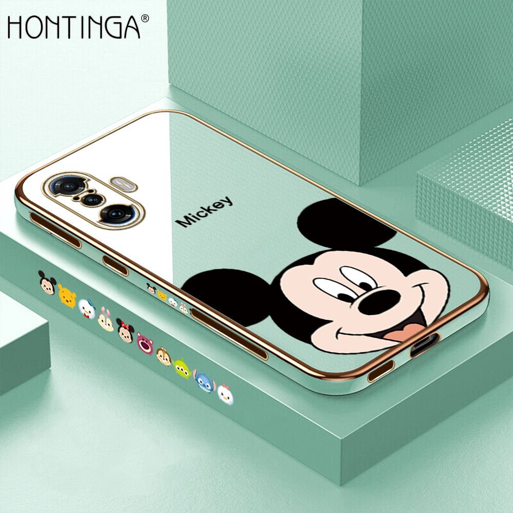 Hontinga for Xiaomi Poco F3 GT Back Cover + Free Lanyard Luxury 6D Plating Cartoon Mouse Side Pattern Case Soft Silicone Square Mobile Cover