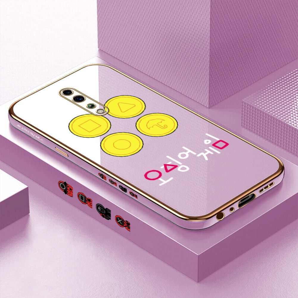 Luxury 6D Plating Soft Casing Silicone Square Frame Phone Case For OPPO Reno Z Case Shiny Bling Back Cover Popular Game Patterns Square Edge Pattern Design Soft Case + Free Lanyard