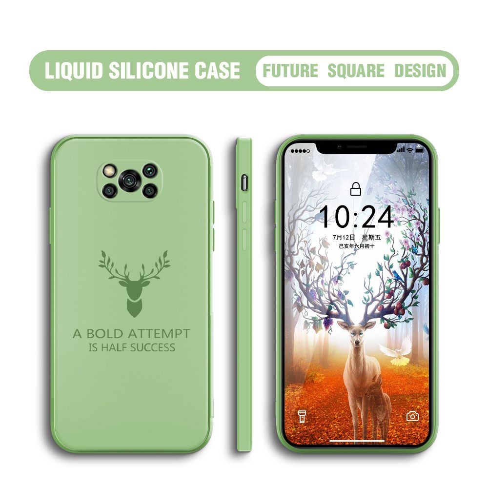 BILI for Xiaomi Poco X3 Pro / Poco X3 NFC Back Cover Simple Antlers Ultra Thin Soft Luxury Square Multicolor Liquid Silicone Phone Case