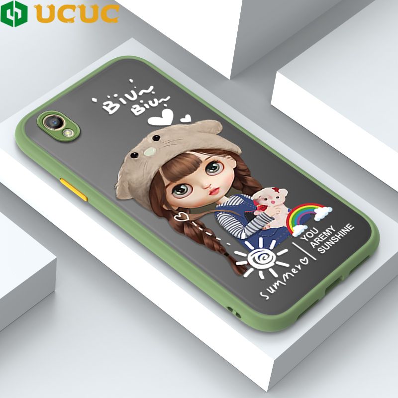 UCUC for OPPO A37F Case Cute Rainbow Girls Hugging A Bear Frosted Transparent Hard Phone Case Full Cover Camera Protect Case