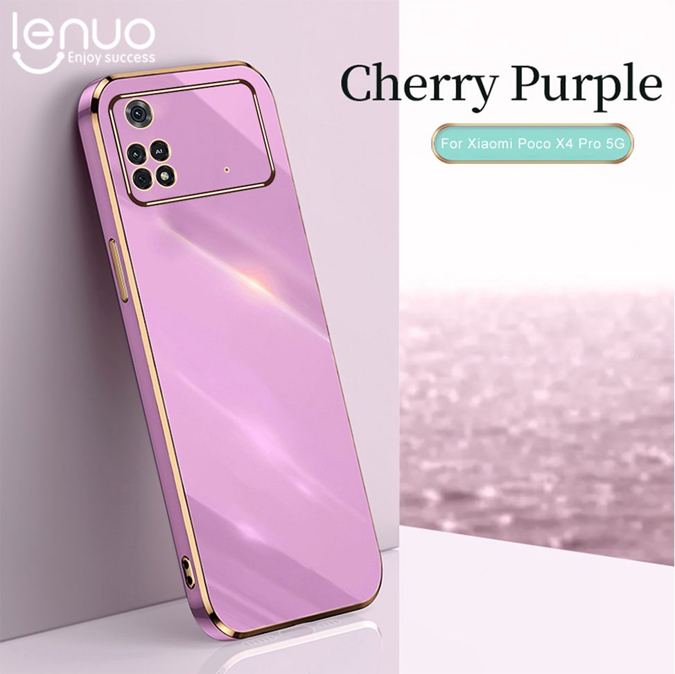 Lenuo Luxury 6D Plating Soft Casing Silicone Square Frame Phone Case For Xiaomi Poco M4 Pro 4G Phone Case Shiny Bling Back Cover Coque
