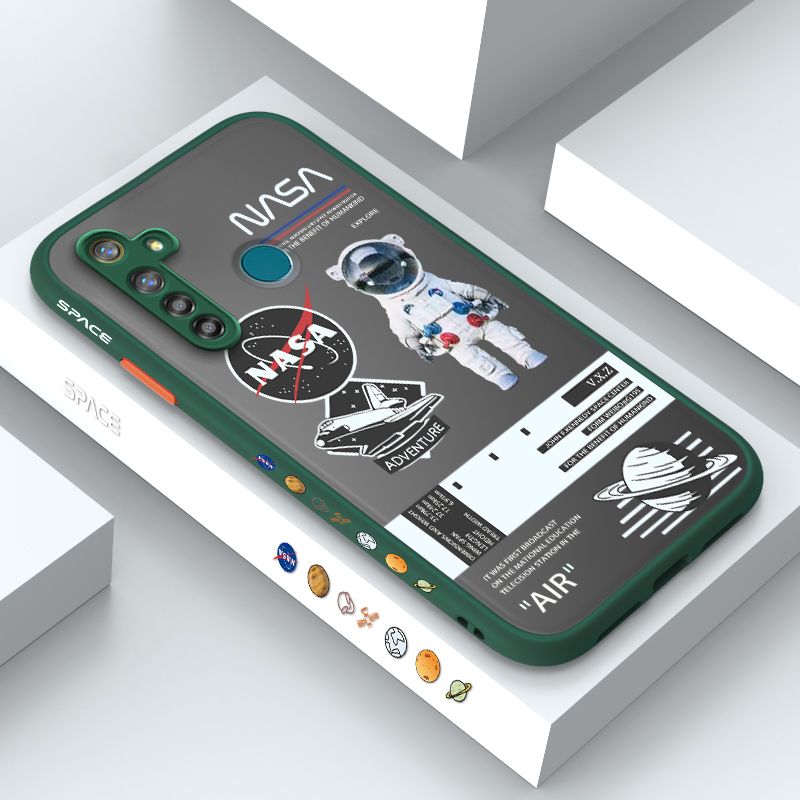 ZeroQiQi for Realme 5 Pro Case Creative Cartoon Astronaut Side Printed Pattern Design Phone Cover Frosted Transparent Ultra Thin Protective Phone Case