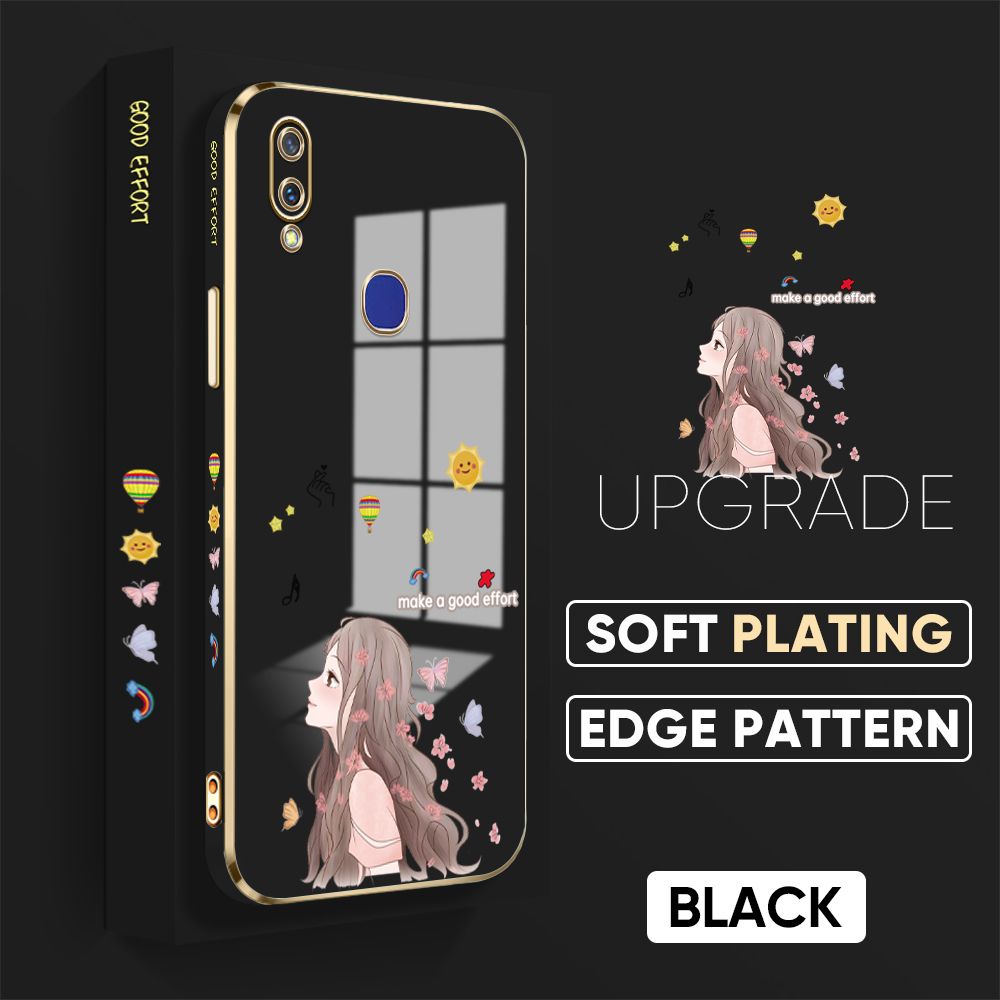 TA for Vivo V11i Z3 Z3i Back Cover + Free Lanyard Charming Girl Luxury 6D Plating Case Side Pattern Soft Silicone Square Phone Cases