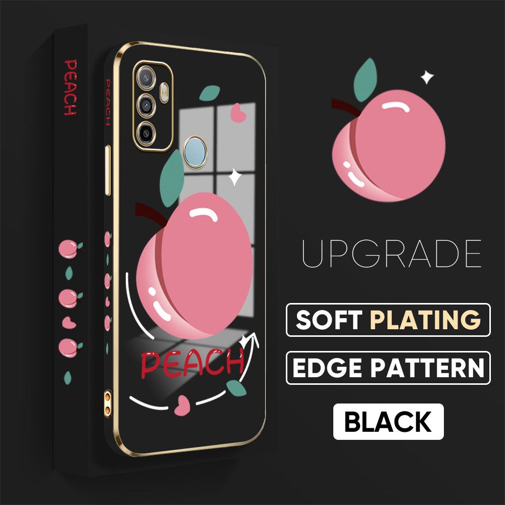 TA for OPPO A53 2020 / A33 2020 Back Cover Shiny Peach Luxury 6D Plating Case Side Pattern Soft Silicone Square Phone Case
