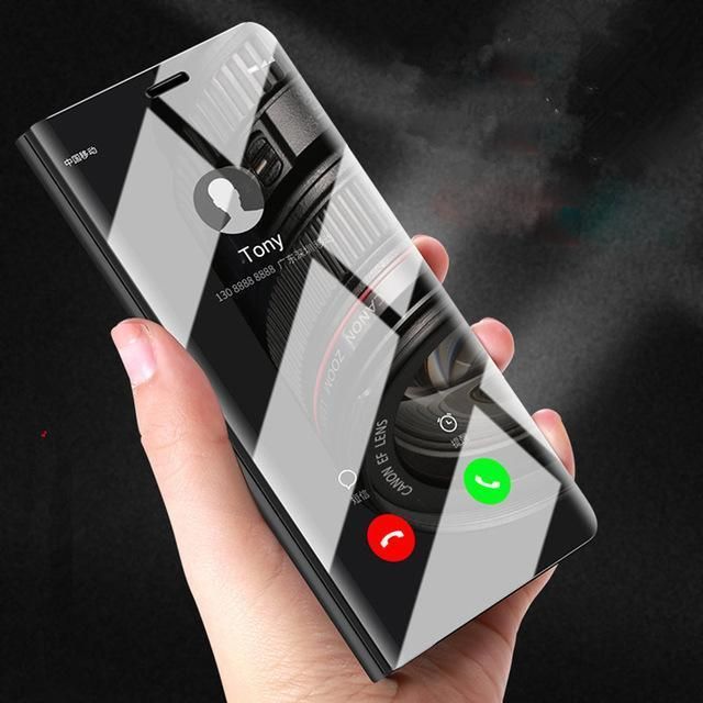 Huawei Honor 9 Lite Smart Luxury Plating Clear View Mirror Leather Stand Flip Cover