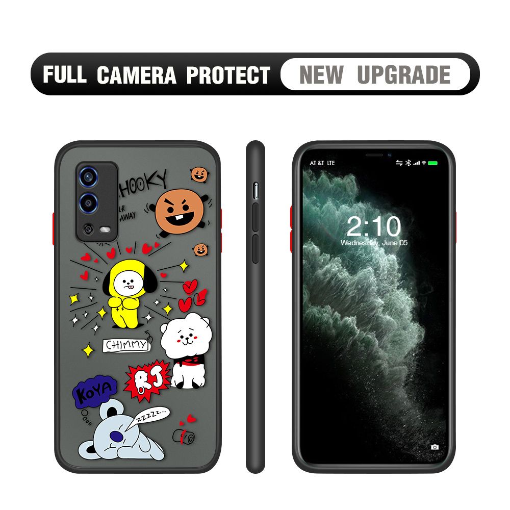 Hontinga for OPPO A55 Case Cute Cartoon Animals Camera Shockproof Protection Casing Edge Frosted Transparent Phone Cover