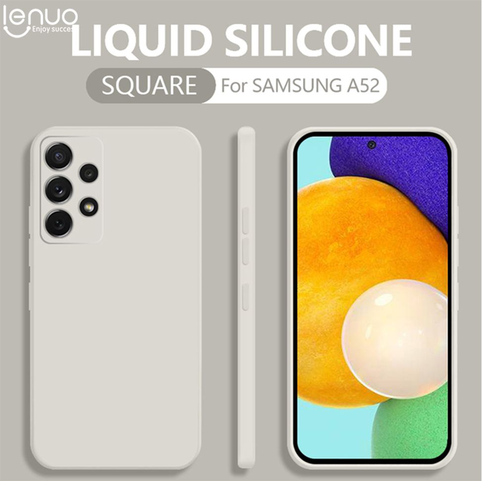 Lenuo Luxury Square Liquid Silicone Phone Case Samsung Galaxy A32 4G Thin Soft Back Cover Candy Casing