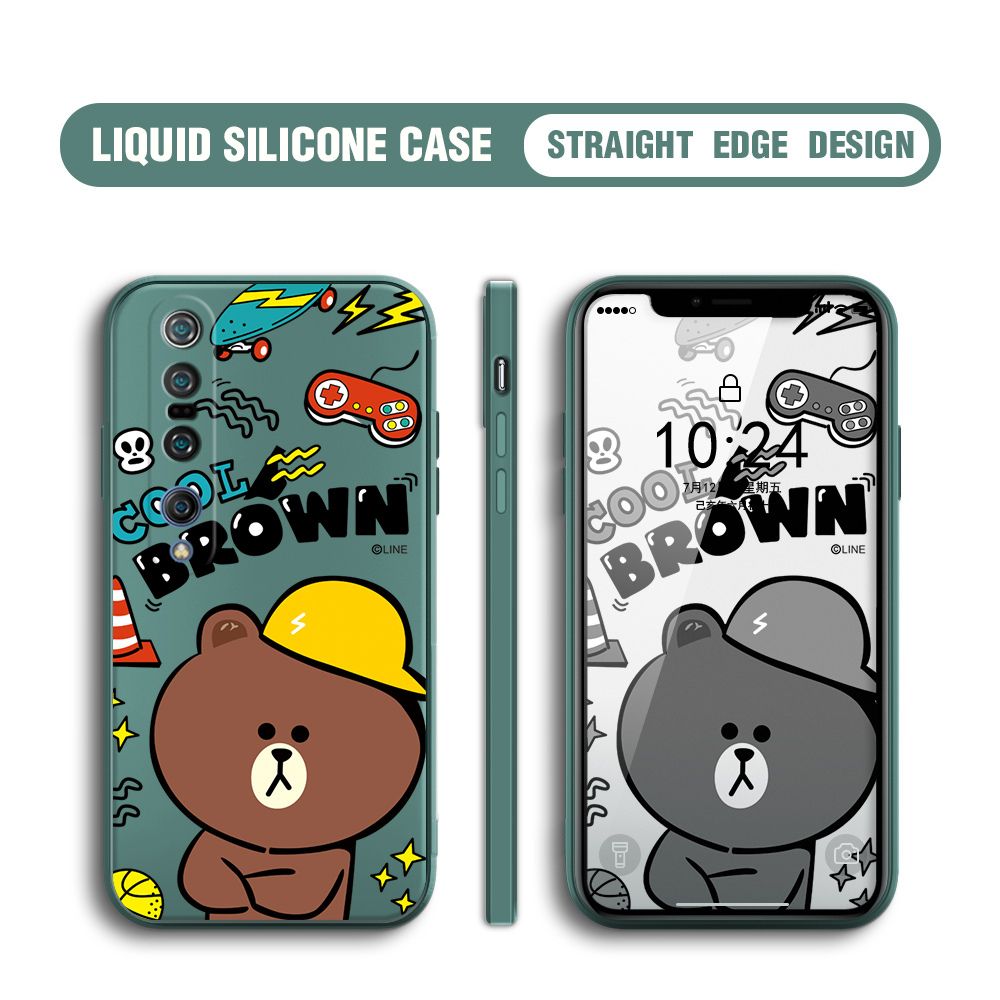 BILI for Xiaomi 10 Pro Back Cover Cool Gaming Brown Bear  Multicolor Liquid Silicone Phone Case Soft Square Lens Protection Phone Cases