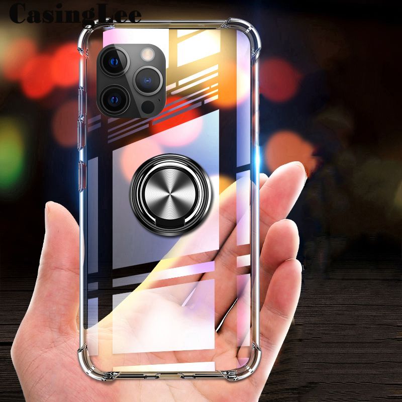 Casinglee For iPhone 12 Pro Case Clear Transparent Airbag Protector Shockproof Car Magnetic Holder Ring Back Cover iPhone 12 Pro Phone case For girls and Boys