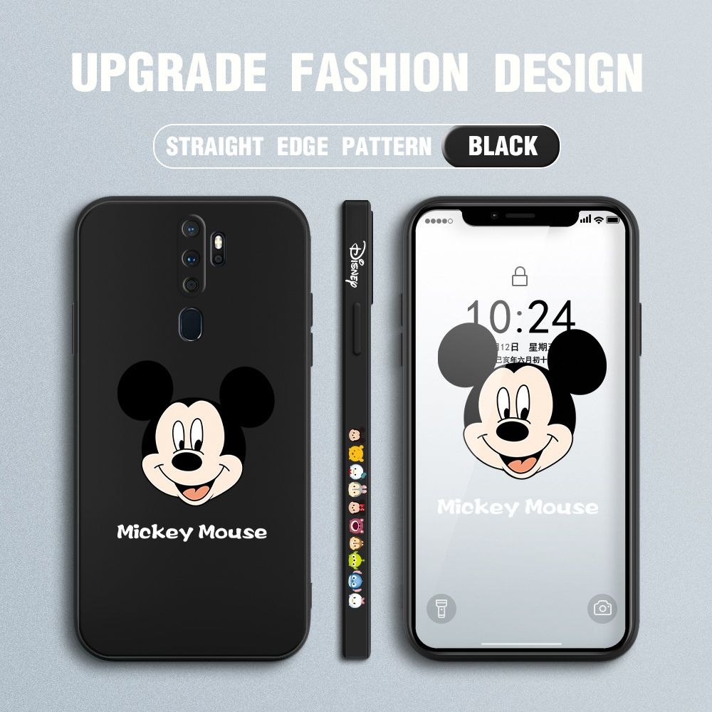 Jizetin for OPPO A9 2020 / A5 2020 Case Creative Cartoon Mouse Avatar Side Design Phone Case Square Edge Pattern Liquid Silicone Cases Full Cover Camera Shockproof Protective Case