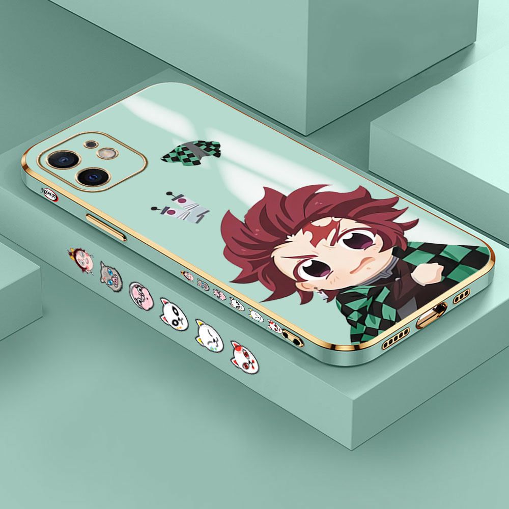 Jizetin (Free Lanyard) iPhone 12 Case Lovely Tanjiro Luxury 6D Plating Soft Casing Silicone Ultra Thin Phone Cover