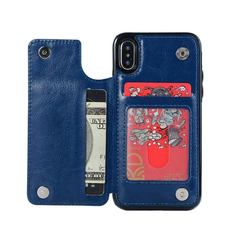 for iPhone Xs Max Magnetic Leather Wallet Case Card Slot Shockproof Flip Cover for iPhone Leather Phone Case 6.5 inch-Blue