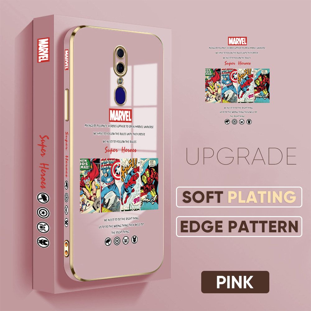 Jizetin (Free Lanyard) OPPO F11 Back Cover Superhero Collection Luxury 6D Plating Case Side Pattern Soft Silicone Square Phone Cases