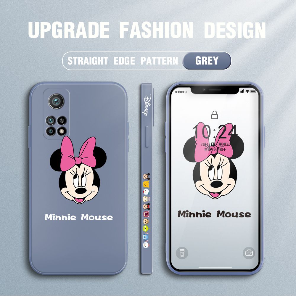 Jizetin for Xiaomi Mi 10T / 10T Pro Case Minnie Mickey Mouse Design Side Design Phone Case Square Edge Pattern Liquid Silicone Cases Full Cover Camera Shockproof Protective Case