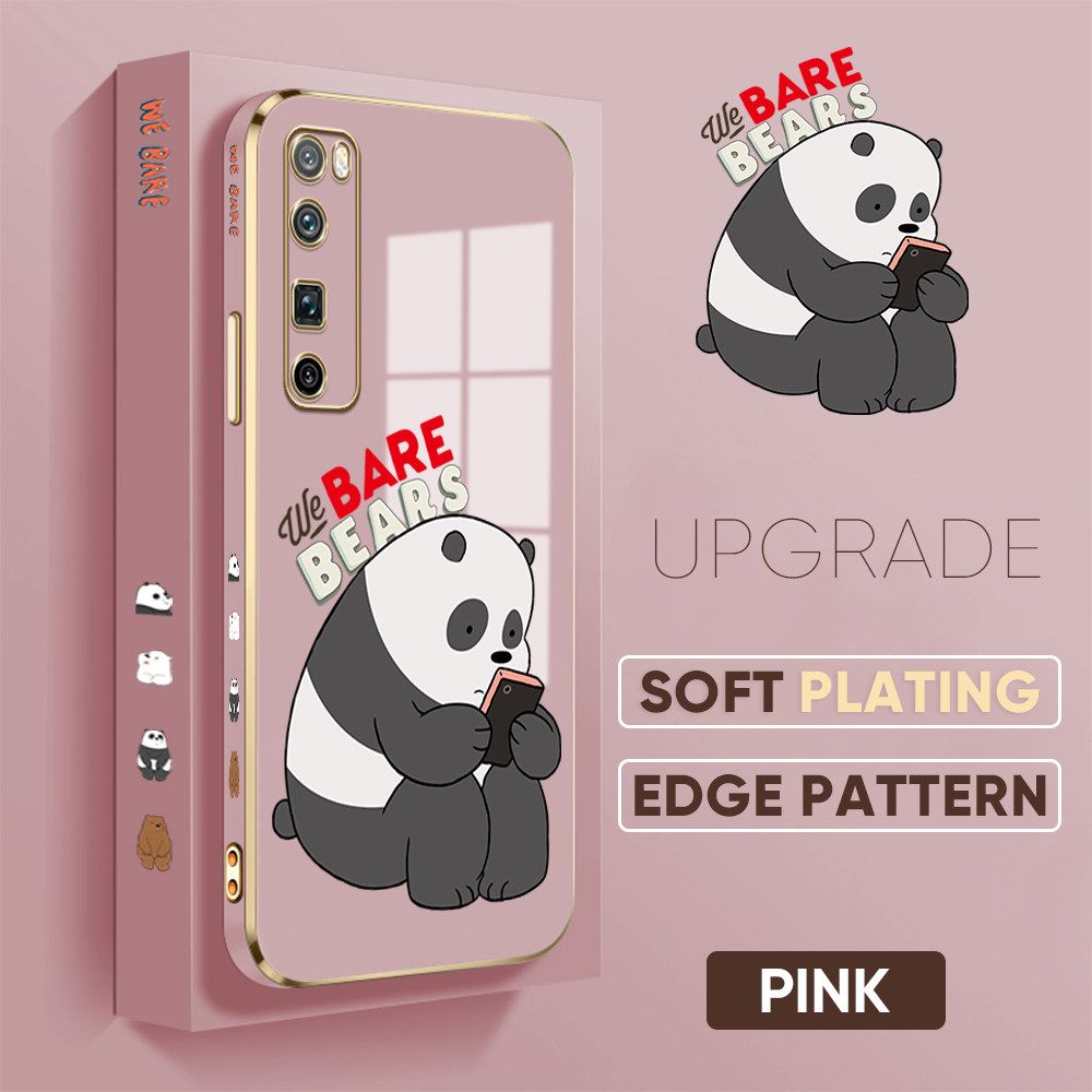 TA for Huawei Nova 7 Pro Back Cover + Free Lanyard Panda Reading Luxury 6D Plating Case Side Pattern Soft Silicone Square Phone Cases