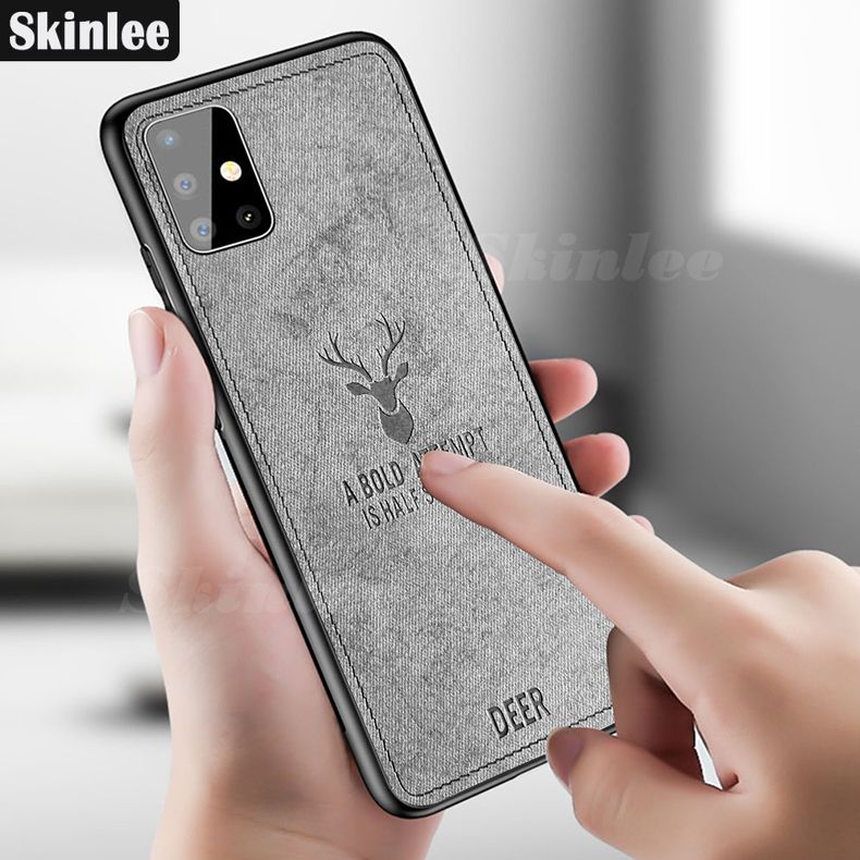 Skinlee for Samsung Galaxy A71 Case Slim Hybrid Case with Deer Design Cloth Back Cover for Samsung A71 Cover