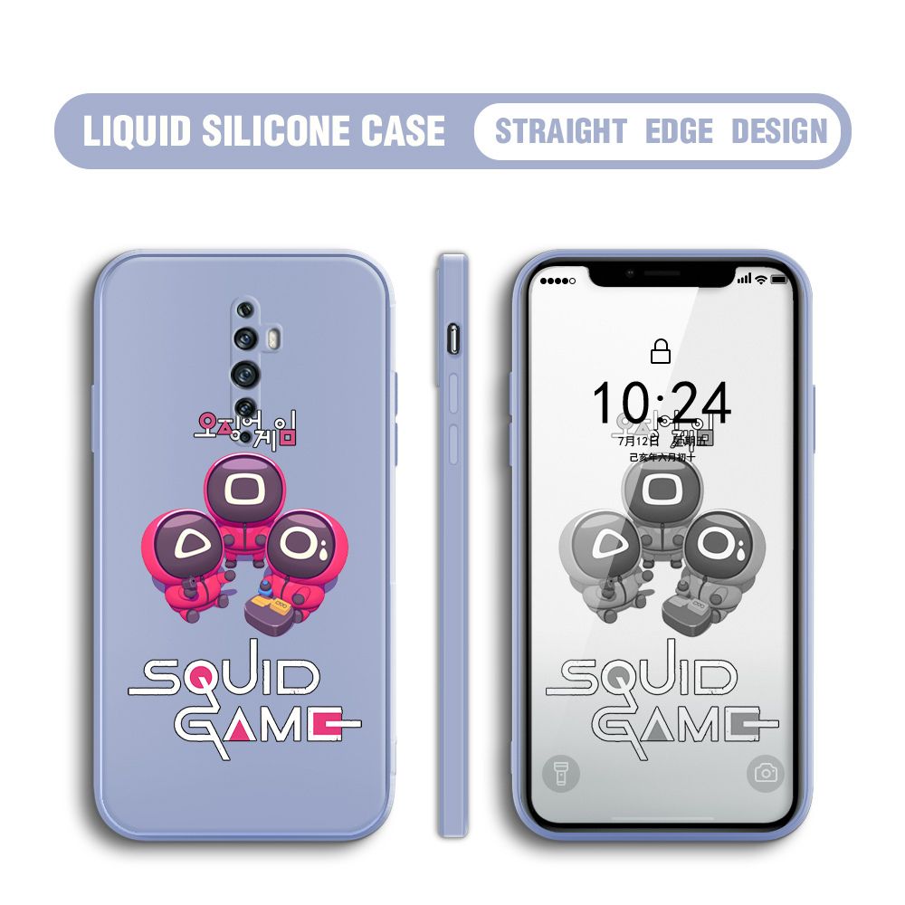 Jizetin for OPPO Reno2 F / Reno2 Z Case Cute Cartoon Cute Squid Character Phone Cover Square Liquid Silicone Shockproof Phone Protective Case