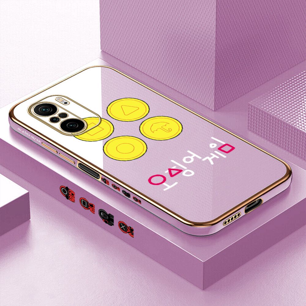 Luxury 6D Plating Soft Casing Silicone Square Frame Phone Case For Xiaomi Poco F3 Case Shiny Bling Back Cover Popular Game Patterns Square Edge Pattern Design Soft Case + Free Lanyard