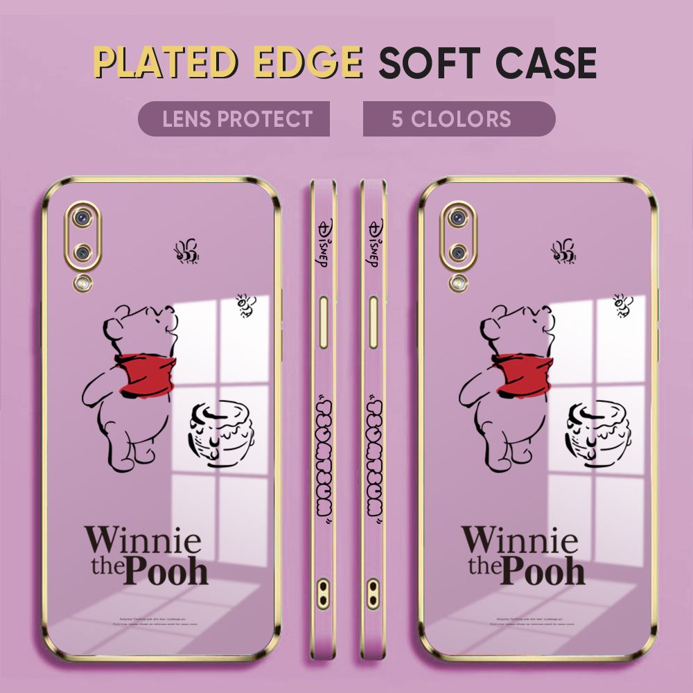 Luxury 6D Plating Case for Samsung Galaxy A02 M02 Back Cover Cute Sweet Bear Side Pattern Soft Silicone Square Phone Cases