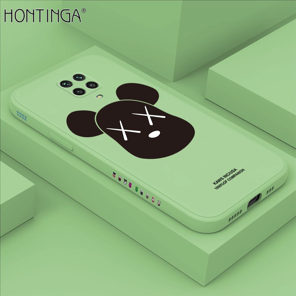 Hontinga for Redmi Note 9Pro Case Side Design Violent Bear Head Back Cover Soft Square Edge Pattern Liquid Silicone Trend Phone Cases