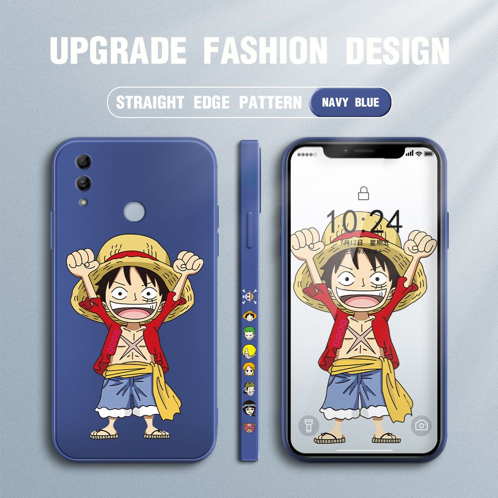 Jizetin for Honor 10 Lite Case Anime One-Piece Monkey D. Luffy Anime Side Design Phone Case Square Edge Pattern Liquid Silicone Cases Full Cover Camera Shockproof Protective Case