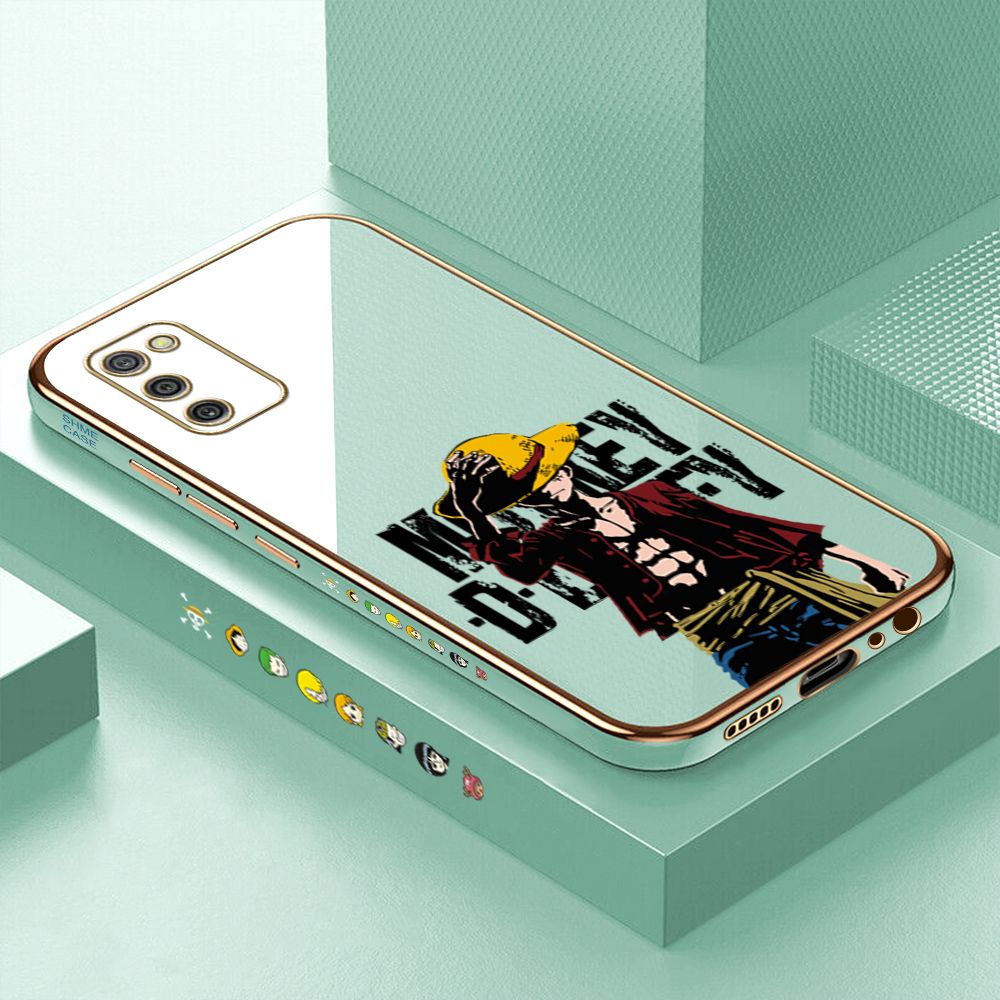 Luxury 6D Plating Case for Samsung A02S Handsome Luffy Side Pattern Back Cover Soft Silicone Square Phone Cases + Free Lanyard