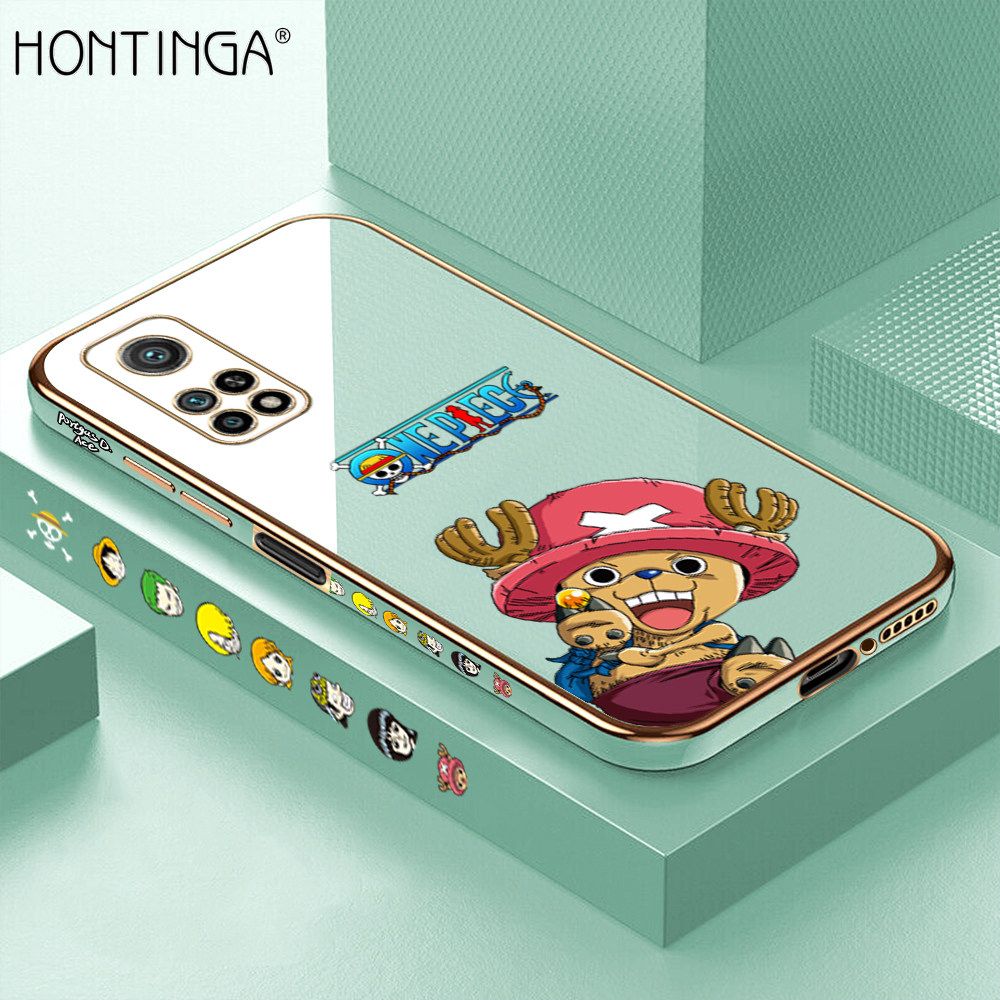Hontinga for Xiaomi 10T / 10T Pro Back Cover + Free Lanyard Luxury 6D Plating Cute Cartoon Choba Side Pattern Case Soft Silicone Square Mobile Cover
