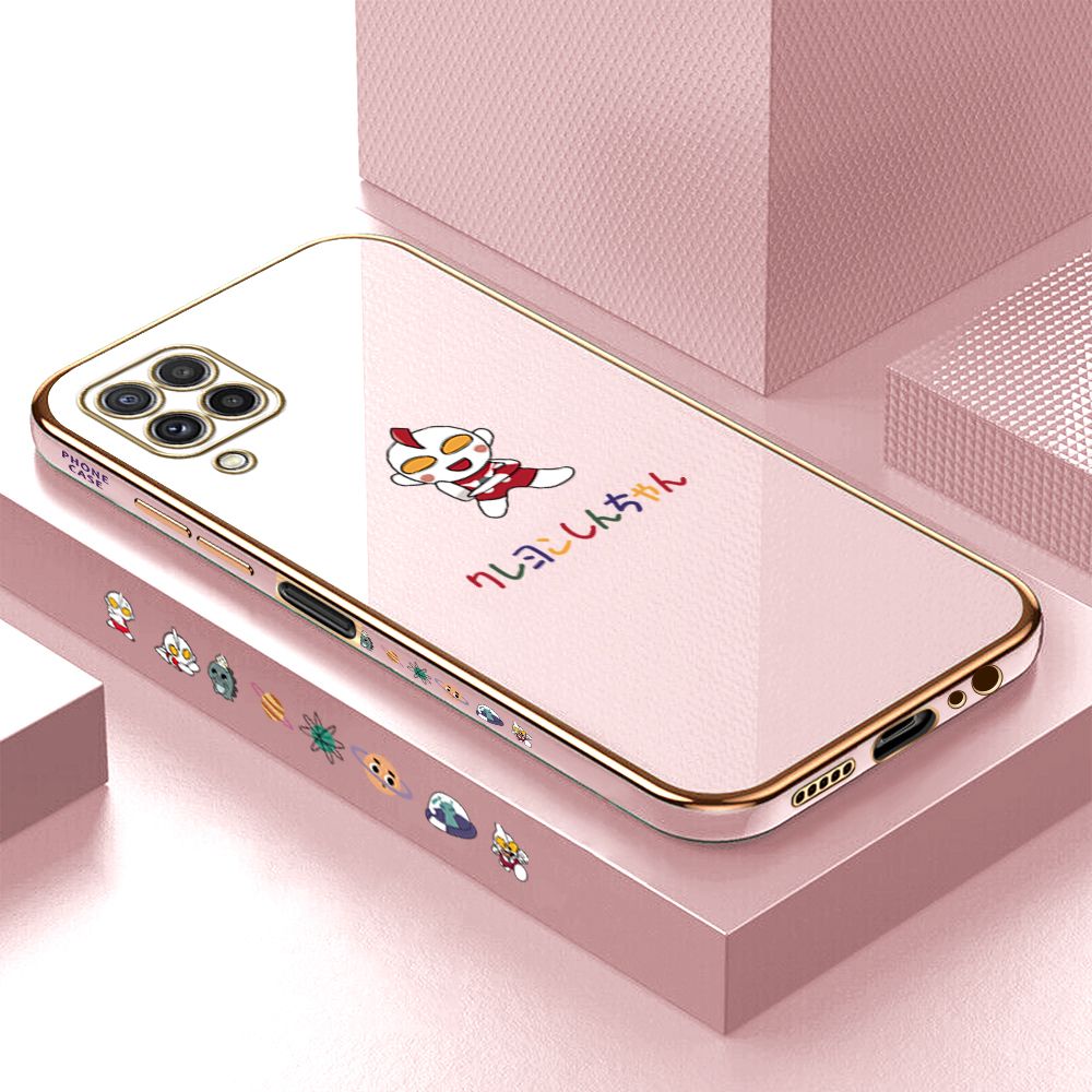 Luxury 6D Plating Case for Samsung A22 4G Cartoon Hero Side Pattern Back Cover Soft Silicone Square Phone Cases + Free Lanyard