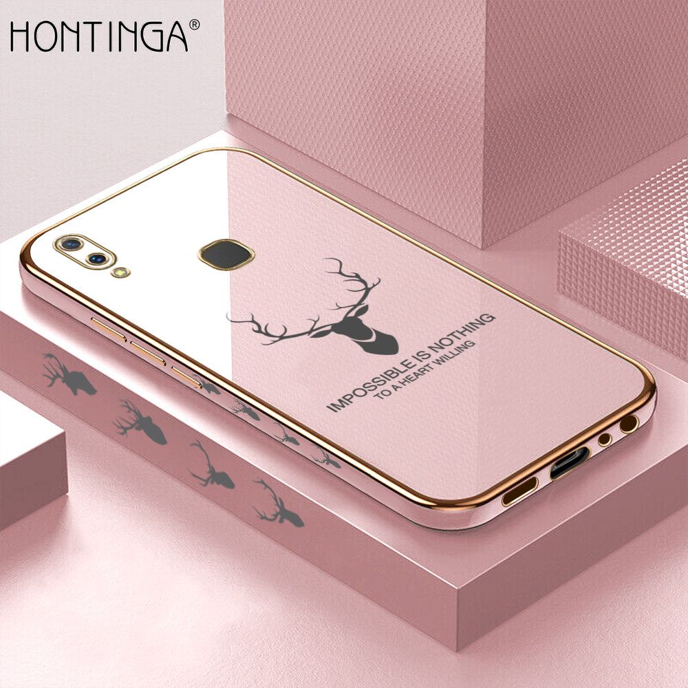 Hontinga for Vivo Y85 Back Cover + Free Lanyard Luxury 6D Plating Cartoon Lucky Side Pattern Case Soft Silicone Square Phone Cases
