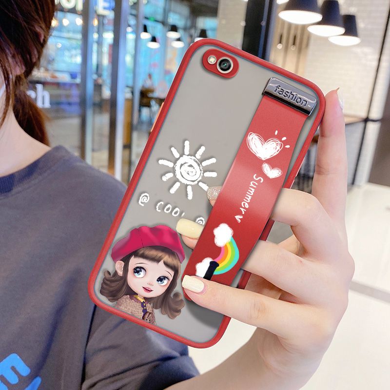 UCUC for Xiaomi Redmi 5A Wrist Strap Case Lovely Cartoon Red Hat Girl Wristband Printing Cover Shockproof Frosted Phone Case