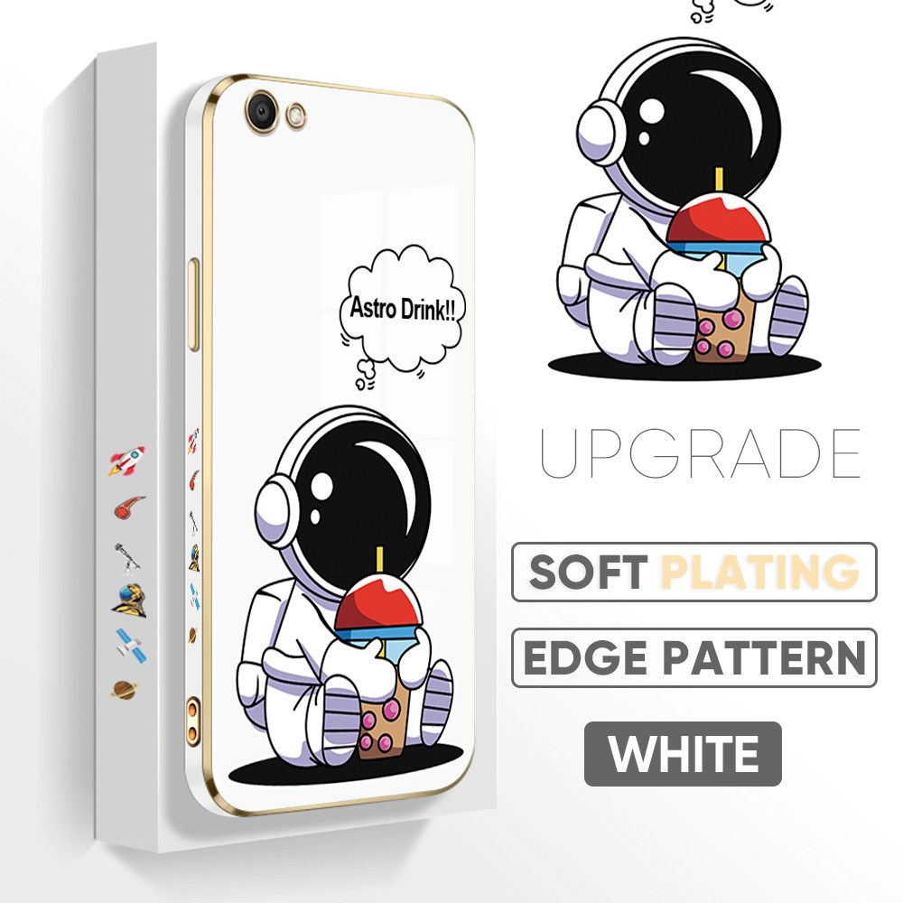 TA for Vivo Y67 V5 V5 Lite V5S Back Cover + Free Lanyard Cute Astronaut Luxury 6D Plating Case Side Pattern Soft Silicone Square Phone Cases