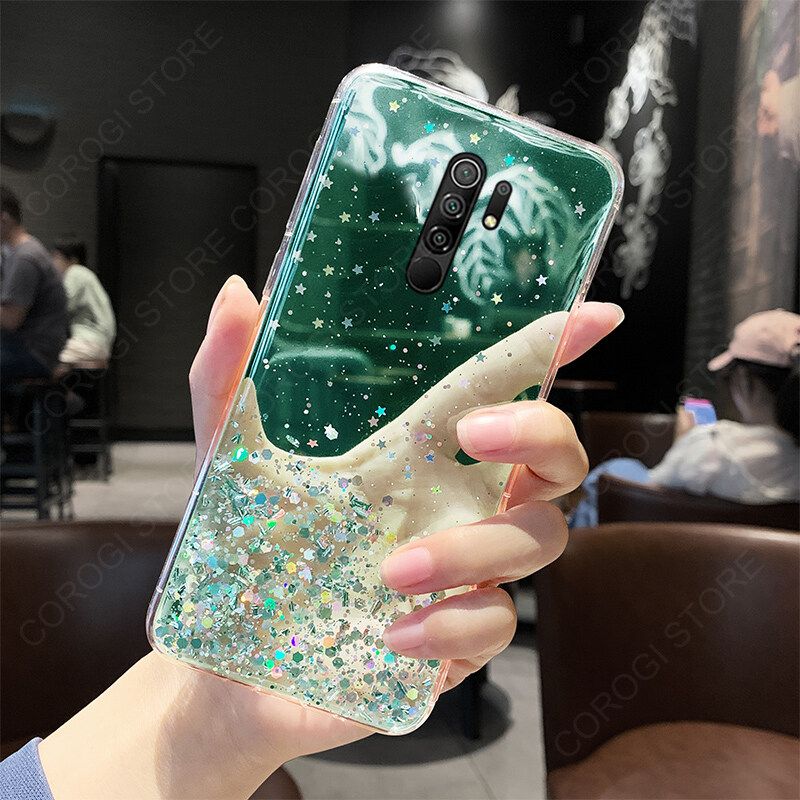 For Xiaomi Redmi 9 / POCO M2 / POCO M2 Reloaded Cover Fashion Shiny Glitter Starry Space Girls Slim Phone Case Clear Soft TPU Silicone Bumper Shockproof Protective Back Cover