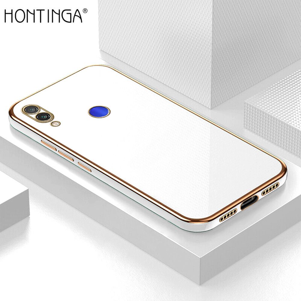 Hontinga for Redmi Note 7 Pro Back Cover + Free Lanyard Luxury 6D Plating Frame Shiny Bling Case Soft Silicone Square Phone Cases