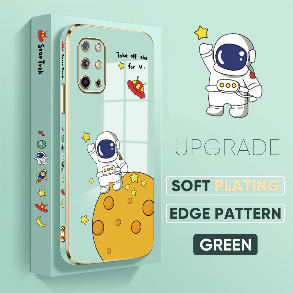 TA for OnePlus 8T Back Cover + Free Lanyard Planet Astronaut Luxury 6D Plating Case Side Pattern Soft Silicone Square Phone Cases