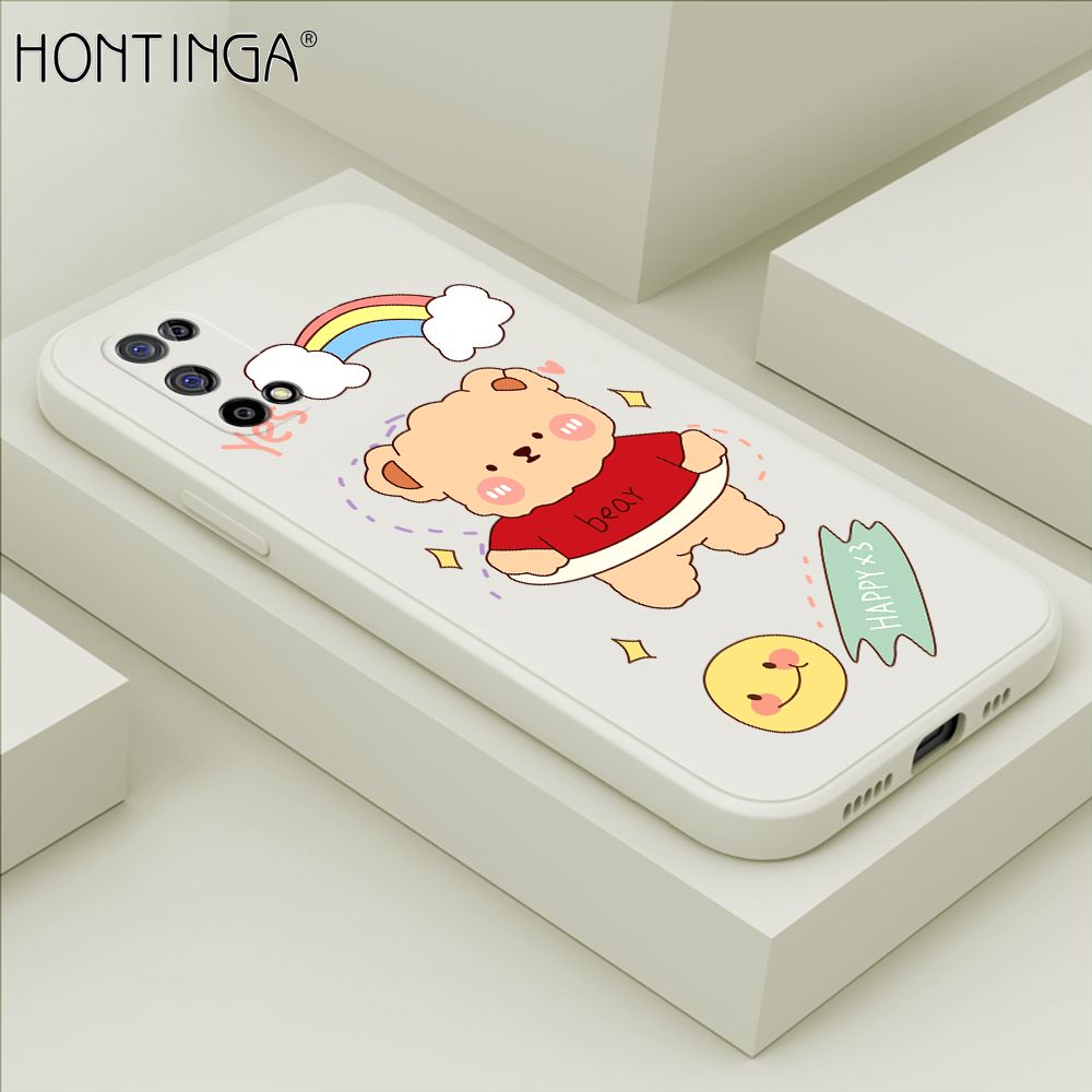 Hontinga for Realme 7 5G Case Lovely Cartoon Bear Phone Case Phone Case Soft Square Edge Silicone Cases Full Lens Cover Shockproof Protection Cover
