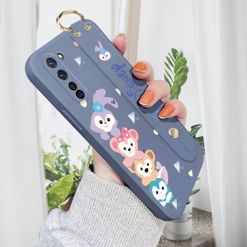 Jizetin for OPPO Reno3 5G Wrist Strap Case Creative Cartoon Cute Bunny Cover Ultra Thin Anti Fall Liquid Silicone Phone Case