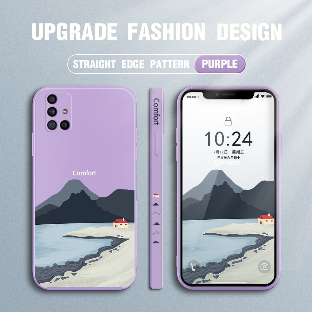 Jizetin for Samsung Galaxy M51 Case Mount Fuji Design Side Design Phone Case Square Edge Pattern Liquid Silicone Cases Full Cover Camera Shockproof Protective Case
