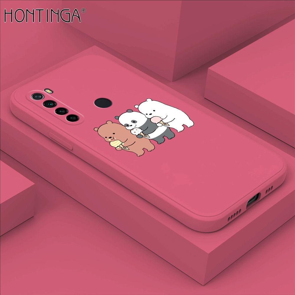 Hontinga for Redmi Note 8 Case Cute Cartoon Bear  Phone Case Soft Square Edge Silicone Cases Full Lens Cover Shockproof Protection Cover