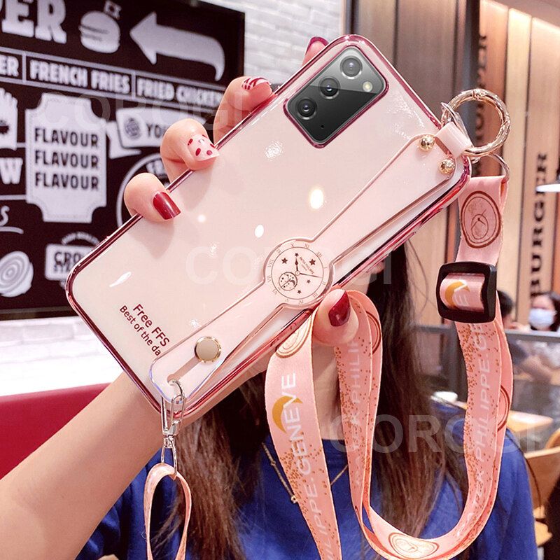 For Samsung Galaxy A03S Cover with [Lanyard + Wrist Strap Stand Holder] Ultra Thin Plating Bumper Phone Case Camera Lens Protection Soft TPU Silicone Shockproof Protective Back Cover