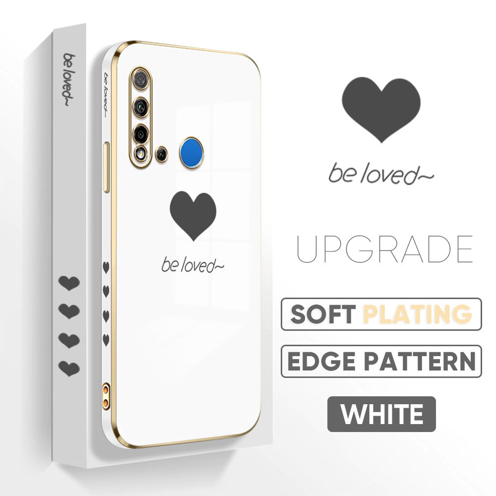 TA for Huawei Nova 5i / P20 Lite 2019 Back Cover + Free Lanyard Simple Love Luxury 6D Plating Case Side Pattern Soft Silicone Square Phone Cases
