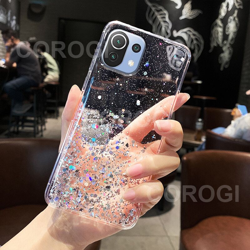 For Xiaomi Mi 11 Lite Cover Fashion Shiny Glitter Starry Space Girls Slim Phone Case Clear Soft TPU Silicone Bumper Shockproof Protective Back Cover