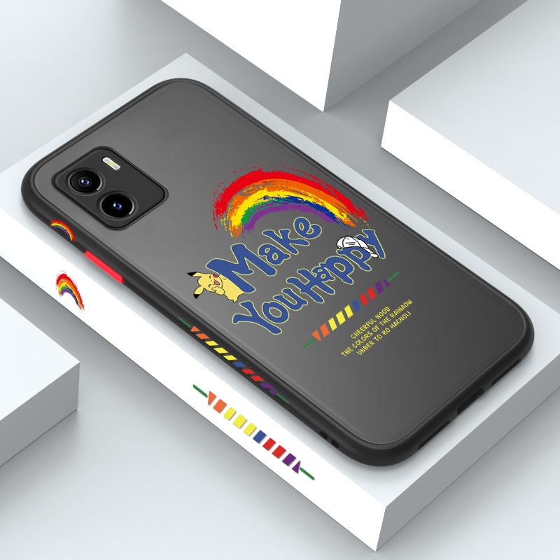 UCUC for Vivo Y15A / Y15S Back Cover Rainbow Pikachu Side Printed Design Phone Case Ultra Thin Frosted Cover Shockproof Phone Cover