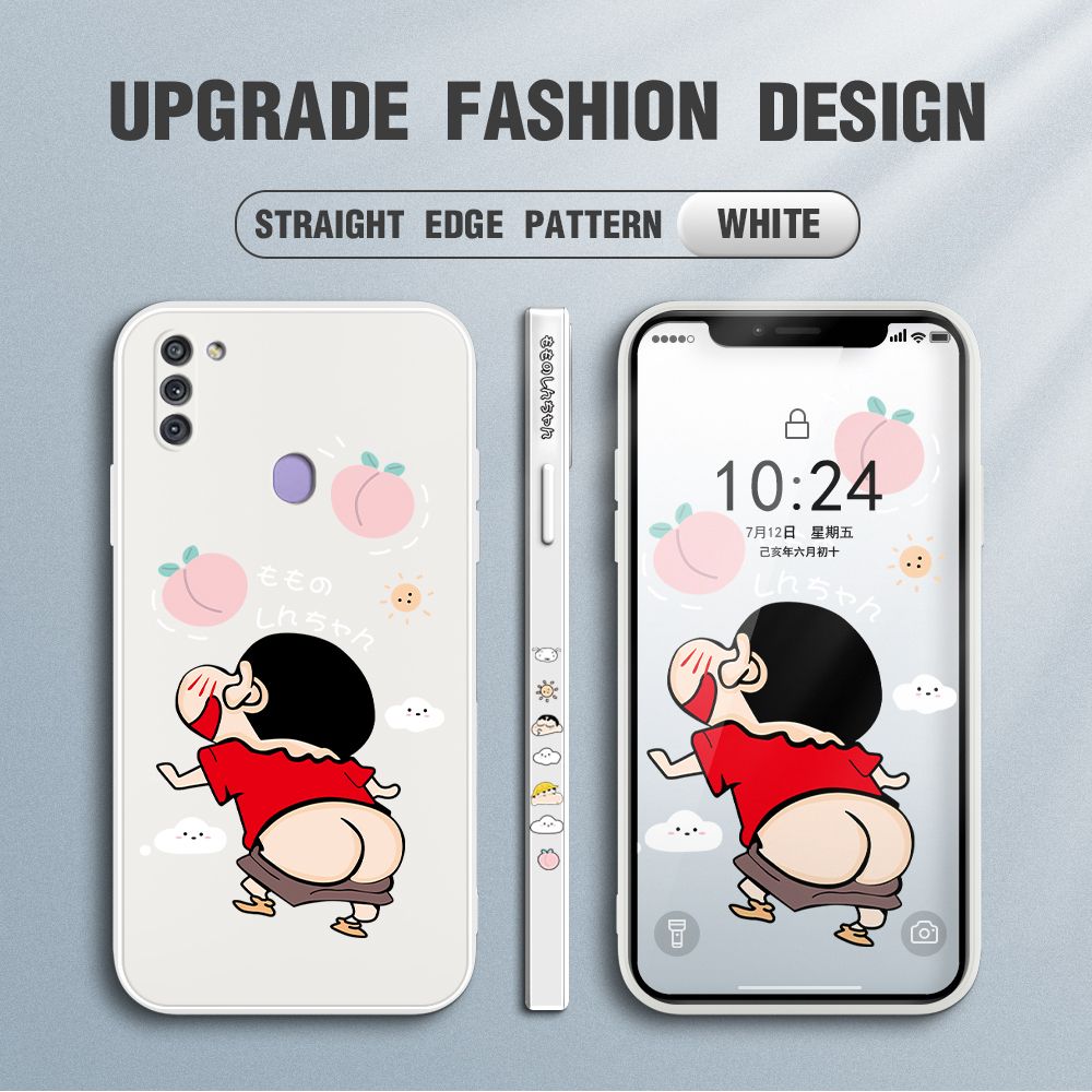 Jizetin for Samsung Galaxy A11 / M11 Case New Cartoon Crayon Shin-chan Design Side Design Phone Case Square Edge Pattern Liquid Silicone Cases Full Cover Camera Shockproof Protective Case