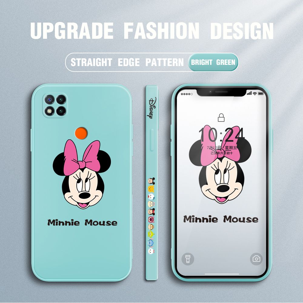 Jizetin for Xiaomi Redmi 9C / Redmi 10A Case Minnie Mickey Mouse Design Side Design Phone Case Square Edge Pattern Liquid Silicone Cases Full Cover Camera Shockproof Protective Case
