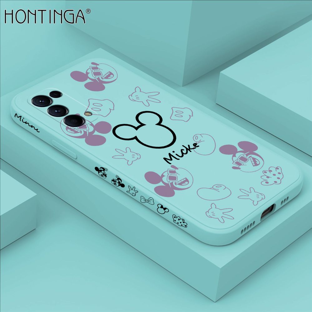 Hontinga for OPPO Reno 5 5G Case Side Design Cute Mouse Avatar Back Cover Soft Square Edge Pattern Liquid Silicone Trend Phone Cases