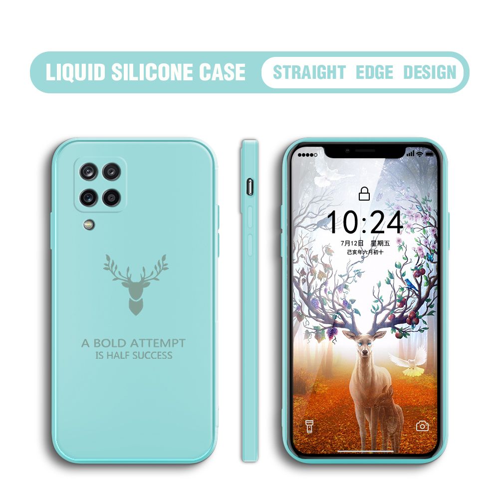 BILI for Samsung Galaxy M12 / A12 / A12 5G Back Cover Simple Antlers Ultra Thin Soft Luxury Square Multicolor Liquid Silicone Phone Case