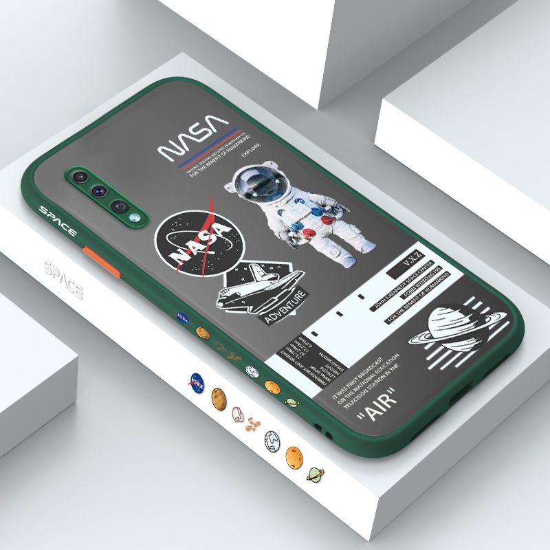 ZeroQiQi for Samsung A50 Case Creative Cartoon Astronaut Side Printed Pattern Design Phone Cover Frosted Transparent Ultra Thin Protective Phone Case