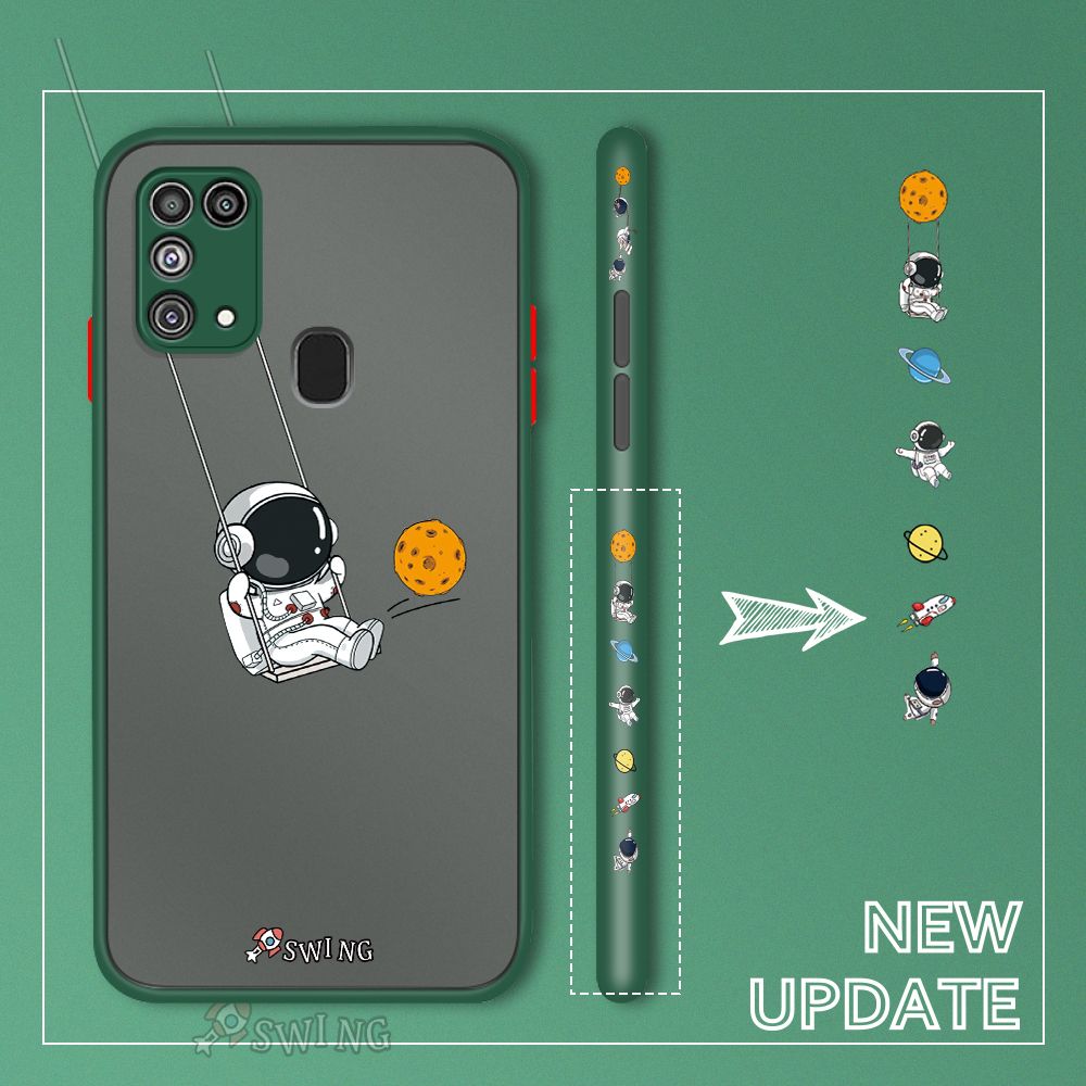 UCUC for Samsung Galaxy M31 Back Cover Swing Astronaut Side Printed Design Phone Case Ultra Thin Frosted Cover Shockproof Phone Cover
