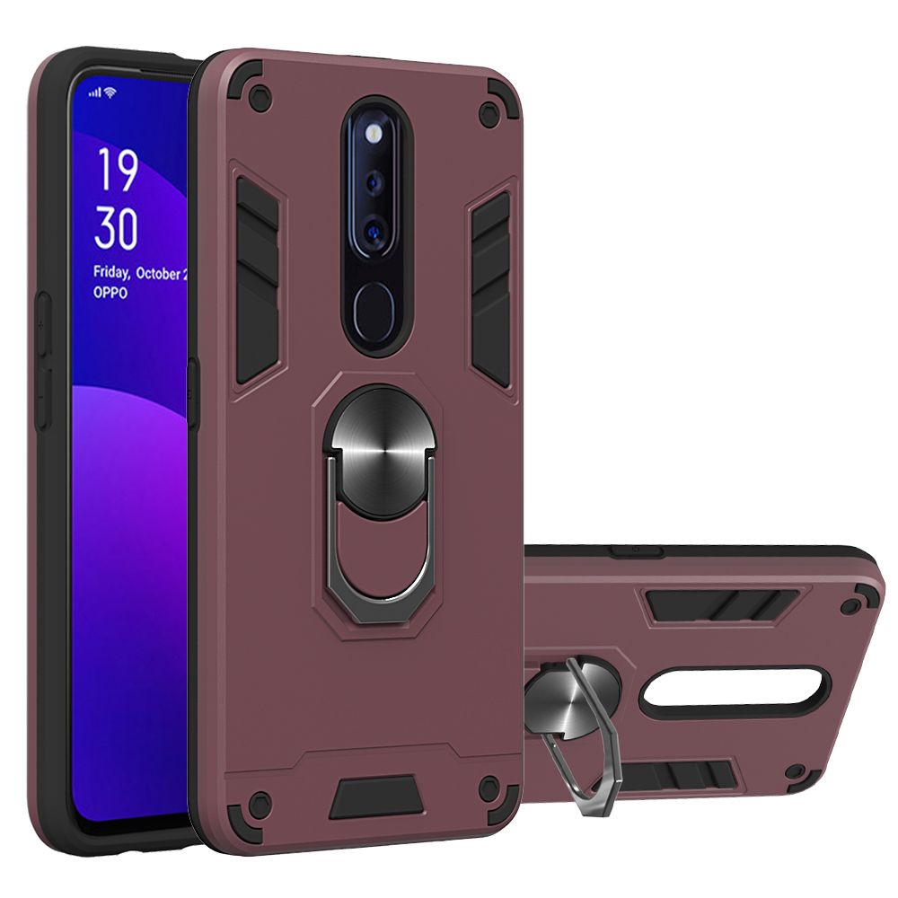 For OPPO F11 Pro Double-layer Warframe Series with 360 Degree Rotating Ring Ruggedized Shock Protective Case